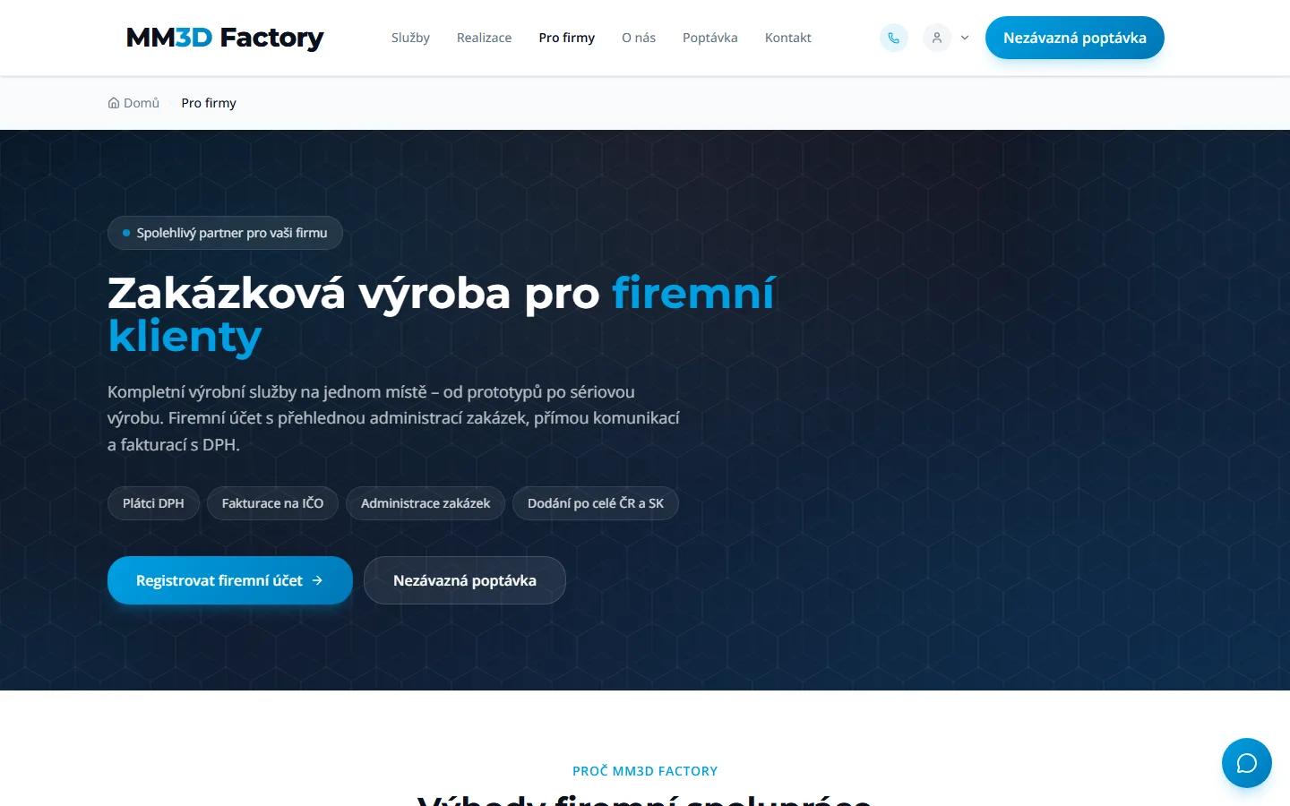 B2B sekce pro firemní klienty — fakturace, administrace zakázek