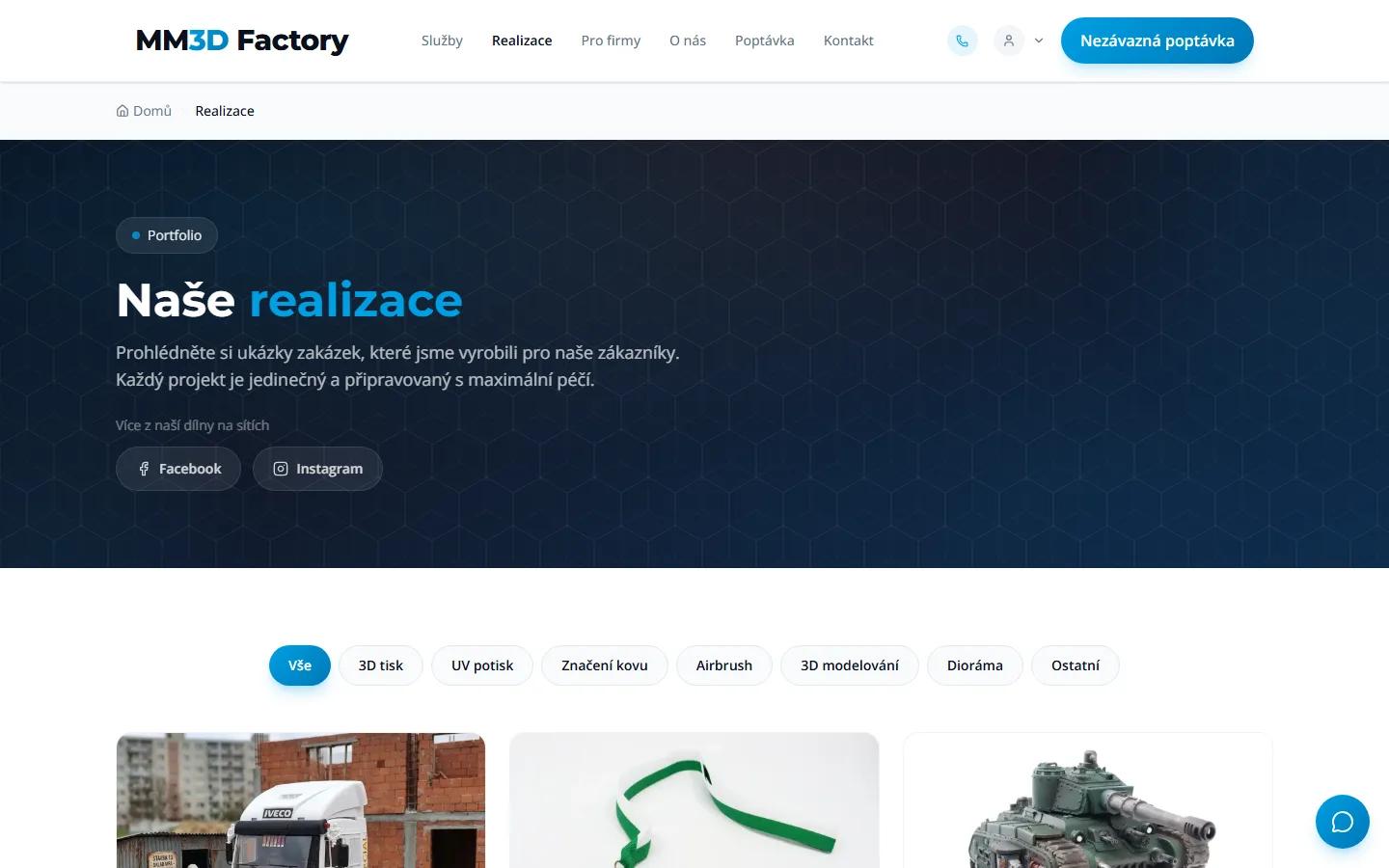 Galerie realizovaných zakázek s filtrováním podle technologie