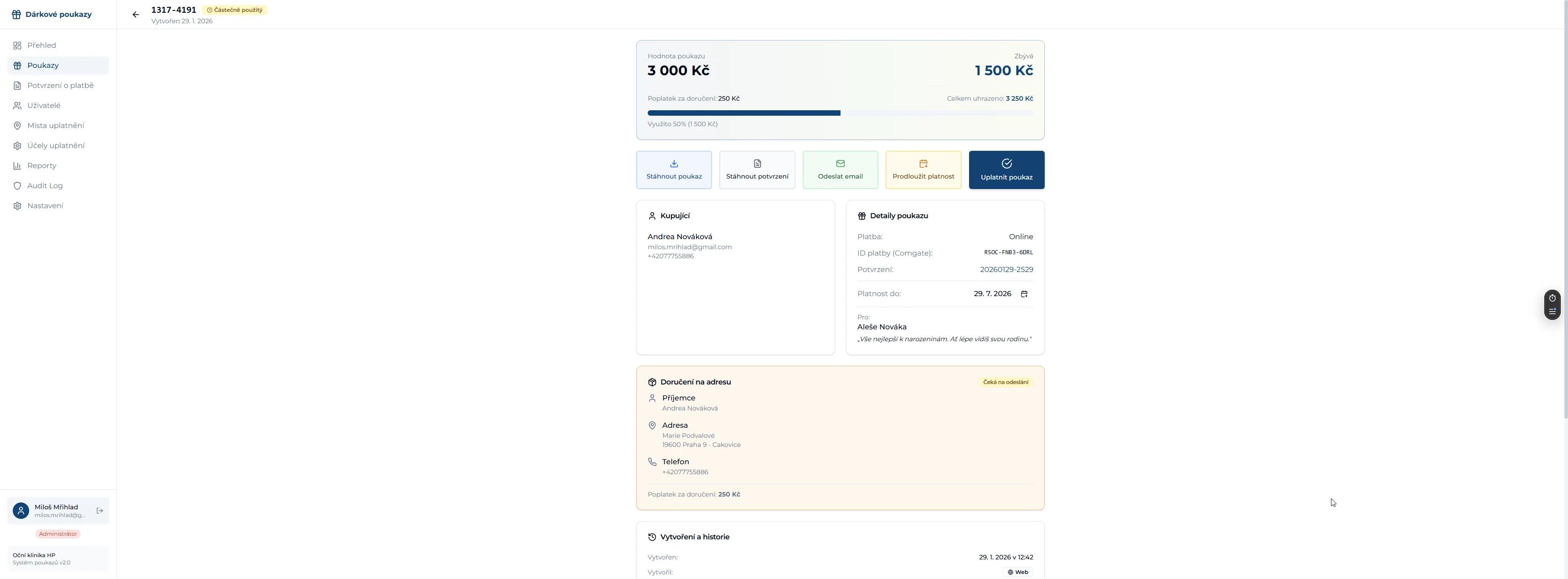 Detail poukázu s možností personalizace