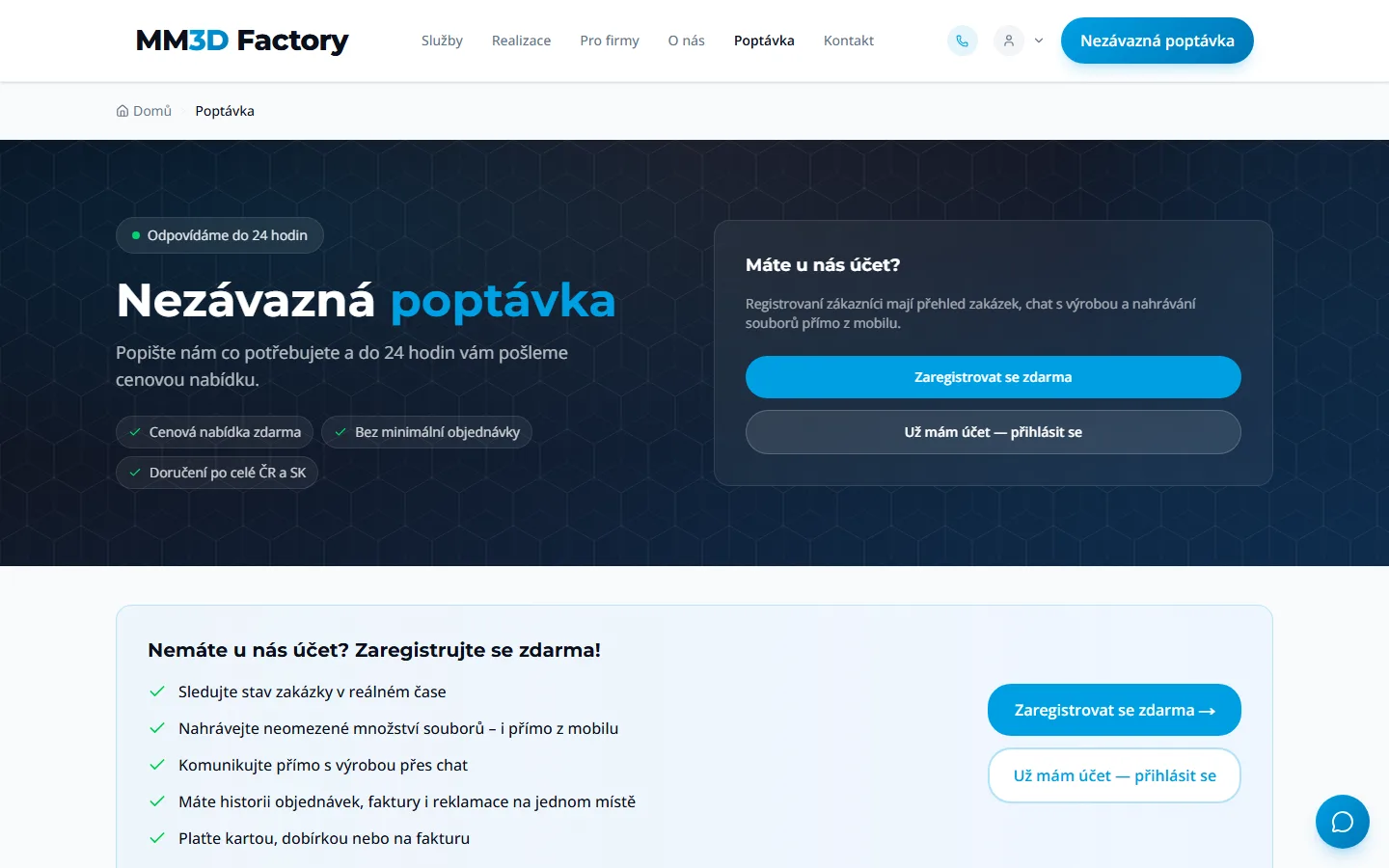 Poptávkový formulář MM3D Factory